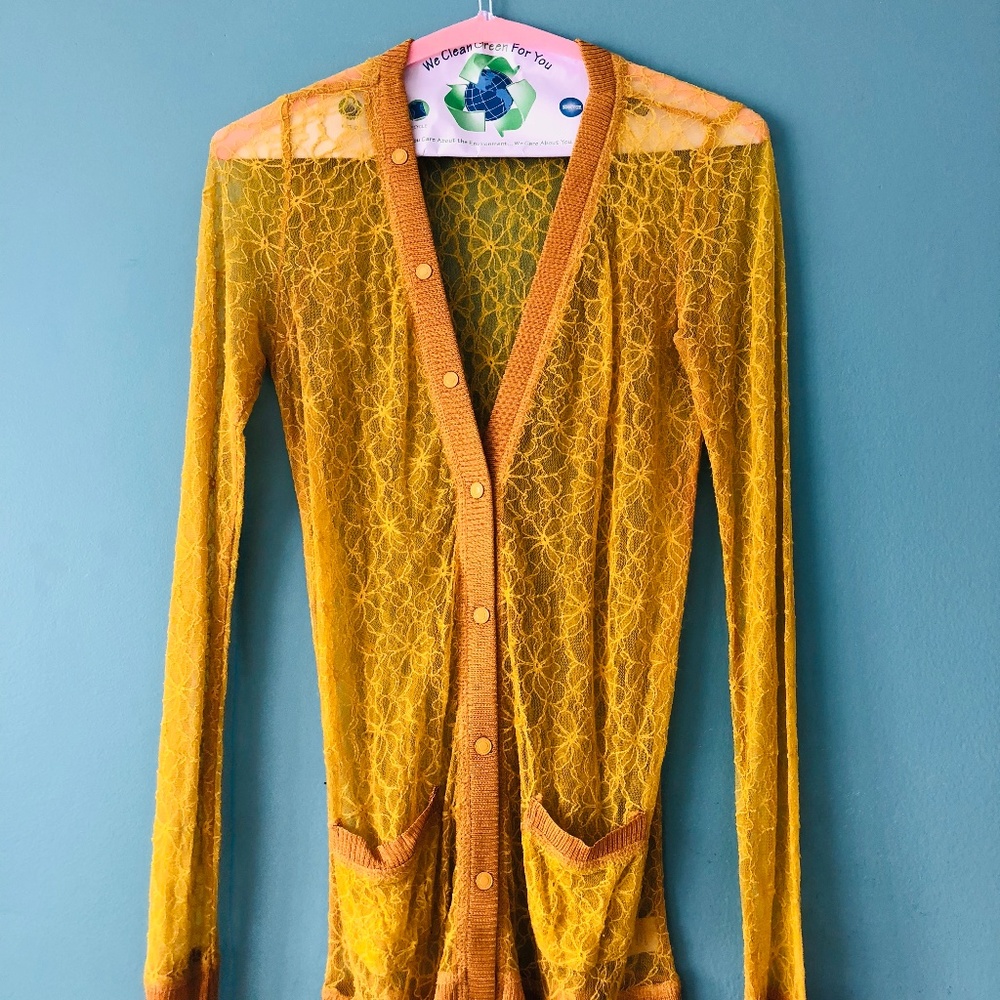 Yellow Transparent Floral Lace-y Cardigan